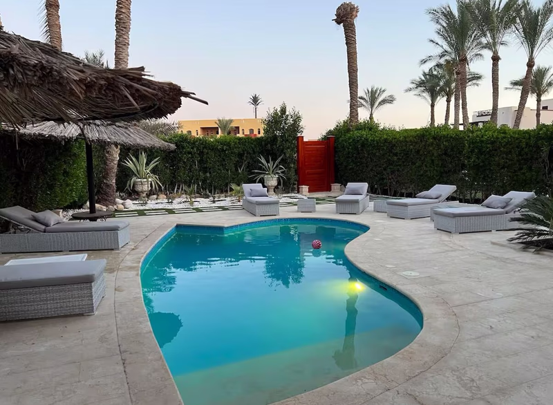 Landscaped private pool garden at Sharm Villa